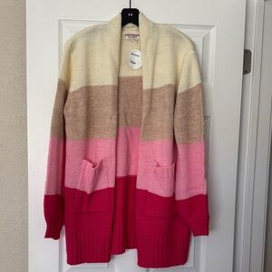 Andree Pink and Cream Colorblock Striped Cardigan Size Medium